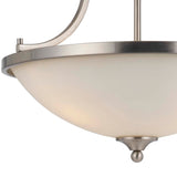 Benzara 3 Bulb Bowl Style Glass Pendant Fixture with Metal Frame, Silver and White BM223052 Silver and White Metal and Glass BM223052