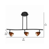 Benzara 3 Light 120V Metal Track Light Fixture with Glass Shade, Black and Brown BM223053 Black, Brown Metal, Glass BM223053