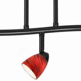 Benzara 3 Light 120V Metal Track Light Fixture with Glass Shade, Black and Red BM223055 Black, Red Metal, Glass BM223055