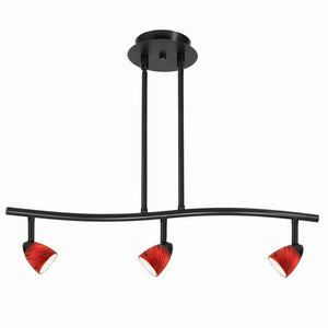 Benzara 3 Light 120V Metal Track Light Fixture with Glass Shade, Black and Red BM223055 Black, Red Metal, Glass BM223055