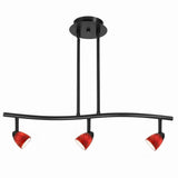 Benzara 3 Light 120V Metal Track Light Fixture with Glass Shade, Black and Red BM223055 Black, Red Metal, Glass BM223055