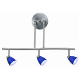 Benzara 3 Light 120V Metal Track Light Fixture with Glass Shade, Silver and Blue BM223058 Silver, Blue Metal, Glass BM223058