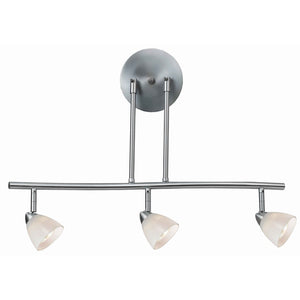 Benzara 3 Light 120V Metal Track Light Fixture with Glass Shade, White and Silver BM223062 White, Silver Metal, Glass BM223062