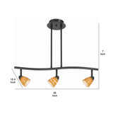 Benzara 3 Light 120V Metal Track Light Fixture with Glass Shade, Black and Yellow BM223068 Black, Yellow Metal, Glass BM223068