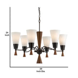 Benzara 6 Bulb Uplight Chandelier with Glass Shade and Resin Accents,White and Brown BM223074 Brown and White Resin, Metal and Glass BM223074