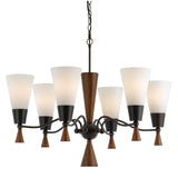 Benzara 6 Bulb Uplight Chandelier with Glass Shade and Resin Accents,White and Brown BM223074 Brown and White Resin, Metal and Glass BM223074