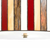 Benzara 3 Bulb Glass Drum Chandelier with Stripe Pattern, Multicolor BM223075 Multicolor Glass and Metal BM223075