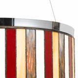 Benzara 3 Bulb Glass Drum Chandelier with Stripe Pattern, Multicolor BM223075 Multicolor Glass and Metal BM223075