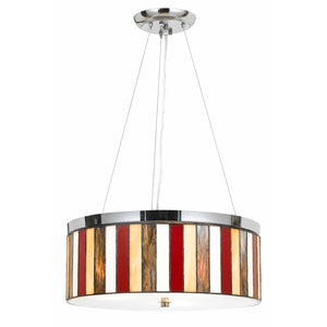 Benzara 3 Bulb Glass Drum Chandelier with Stripe Pattern, Multicolor BM223075 Multicolor Glass and Metal BM223075