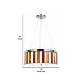 Benzara 3 Bulb Glass Drum Chandelier with Stripe Pattern, Multicolor BM223075 Multicolor Glass and Metal BM223075