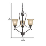 Benzara 3 Bulb Uplight Chandelier with Metal Frame and Glass Shades, Gray and Bronze BM223077 Gray and Bronze Metal and Glass BM223077