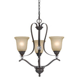 Benzara 3 Bulb Uplight Chandelier with Metal Frame and Glass Shades, Gray and Bronze BM223077 Gray and Bronze Metal and Glass BM223077