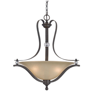 Benzara 3 Bulb Bowl Style Glass Pendant Fixture with Metal Frame, Gray and Bronze BM223078 Gray and Bronze Metal and Glass BM223078