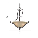 Benzara 3 Bulb Bowl Style Glass Pendant Fixture with Metal Frame, Gray and Bronze BM223078 Gray and Bronze Metal and Glass BM223078