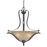 Benzara 3 Bulb Bowl Style Glass Pendant Fixture with Metal Frame, Gray and Bronze BM223078 Gray and Bronze Metal and Glass BM223078