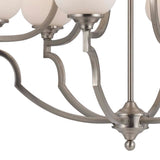 Benzara 6 Bulb Uplight Chandelier with Metal Frame and Glass Shades,Silver and White BM223080 Silver and White Metal and Glass BM223080