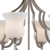 Benzara 6 Bulb Uplight Chandelier with Metal Frame and Glass Shades,Silver and White BM223080 Silver and White Metal and Glass BM223080