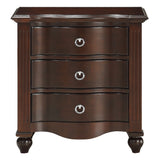 Benzara 3 Drawer Nightstand with Routed Pilasters and Turned Feet, Brown BM223084 Brown Solid Wood, Veneer BM223084