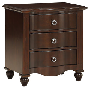 Benzara 3 Drawer Nightstand with Routed Pilasters and Turned Feet, Brown BM223084 Brown Solid Wood, Veneer BM223084