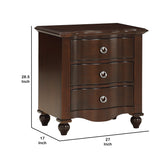 Benzara 3 Drawer Nightstand with Routed Pilasters and Turned Feet, Brown BM223084 Brown Solid Wood, Veneer BM223084