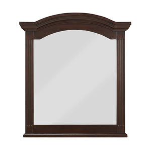 Benzara Transitional Wooden Frame Mirror with Routed Pilaster and Curved Top, Brown BM223086 Brown Solid Wood, Veneer, Glass BM223086