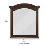 Benzara Transitional Wooden Frame Mirror with Routed Pilaster and Curved Top, Brown BM223086 Brown Solid Wood, Veneer, Glass BM223086