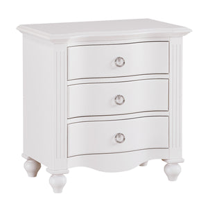 Benzara 3 Drawer Nightstand with Routed Pilasters and Turned Feet, White BM223090 White Solid Wood, Veneer BM223090