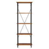 Benzara Rustic Style Two Tone Wooden Bookcase with 4 Shelves, Brown and Black BM223106 Brown, Black Solid Wood, Metal BM223106