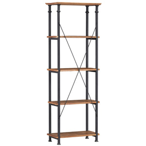 Benzara Rustic Style Two Tone Wooden Bookcase with 4 Shelves, Brown and Black BM223106 Brown, Black Solid Wood, Metal BM223106