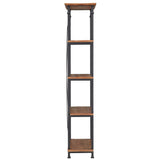 Benzara Rustic Style Two Tone Wooden Bookcase with 4 Shelves, Brown and Black BM223106 Brown, Black Solid Wood, Metal BM223106