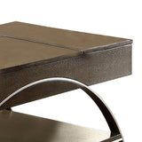 Benzara Wooden Lift Top Cocktail Table with Bottom Shelf, Brown and Chrome BM223109 Brown and Chrome Veneer, Engineered Wood and Metal BM223109