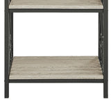 Benzara Modern Style Metal Bookcase with 4 Fixed Open Marble Shelves, Black BM223110 Black Metal and Faux Marble BM223110