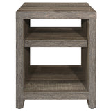 Benzara Grained Wooden Frame End Table with 2 Open Shelves, Brown BM223128 Brown Melamine Board BM223128