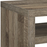 Benzara Grained Wooden Frame End Table with 2 Open Shelves, Brown BM223128 Brown Melamine Board BM223128