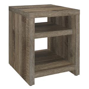 Benzara Grained Wooden Frame End Table with 2 Open Shelves, Brown BM223128 Brown Melamine Board BM223128