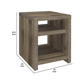 Benzara Grained Wooden Frame End Table with 2 Open Shelves, Brown BM223128 Brown Melamine Board BM223128