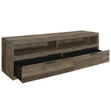 Benzara 64 Inches 2 Drawer Wooden TV Stand with 2 Cubbies, Brown BM223129 Brown Melamine Board BM223129