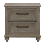 Benzara Plank Style Nightstand with Molded Trim Top and 2 Drawers, Taupe Brown BM223135 Brown Solid Wood, Veneer and Engineered Wood BM223135