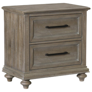 Benzara Plank Style Nightstand with Molded Trim Top and 2 Drawers, Taupe Brown BM223135 Brown Solid Wood, Veneer and Engineered Wood BM223135