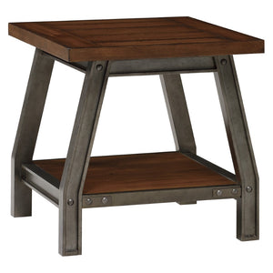 Benzara Wooden Top End Table with Open Shelf and Rivet Accents, Brown and Gray BM223148 Brown and Gray Solid Wood, Veneer, Metal and Engineered Wood BM223148