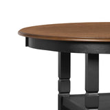 Benzara Round Wooden Counter Table with Two Open Shelves, Black and Brown BM223264 Black and Brown Solid Wood and Veneer BM223264
