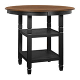 Round Wooden Counter Table with Two Open Shelves, Black and Brown