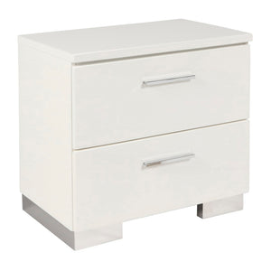 Benzara 2 Drawer Wooden Nightstand with Metal Base and Bar Handles, White BM223271 White Solid Wood BM223271