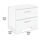 Benzara 2 Drawer Wooden Nightstand with Metal Base and Bar Handles, White BM223271 White Solid Wood BM223271