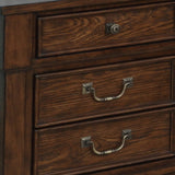 Benzara 3 Drawer Wooden Nightstand with Metal Bar Handle and Knobs, Brown BM223278 Brown Solid Wood and Veneer BM223278