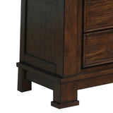 Benzara 3 Drawer Wooden Nightstand with Metal Bar Handle and Knobs, Brown BM223278 Brown Solid Wood and Veneer BM223278