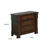 Benzara 3 Drawer Wooden Nightstand with Metal Bar Handle and Knobs, Brown BM223278 Brown Solid Wood and Veneer BM223278