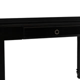 Benzara Single Drawer Wooden Desk with Metal Ring Pull and Tapered Legs, Black BM223279 Black Solid Wood and Veneer BM223279