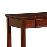 Benzara Single Drawer Wooden Desk with Metal Ring Pull and Tapered Legs, Brown BM223280 Brown Solid Wood and Veneer BM223280