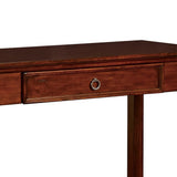 Benzara Single Drawer Wooden Desk with Metal Ring Pull and Tapered Legs, Brown BM223280 Brown Solid Wood and Veneer BM223280